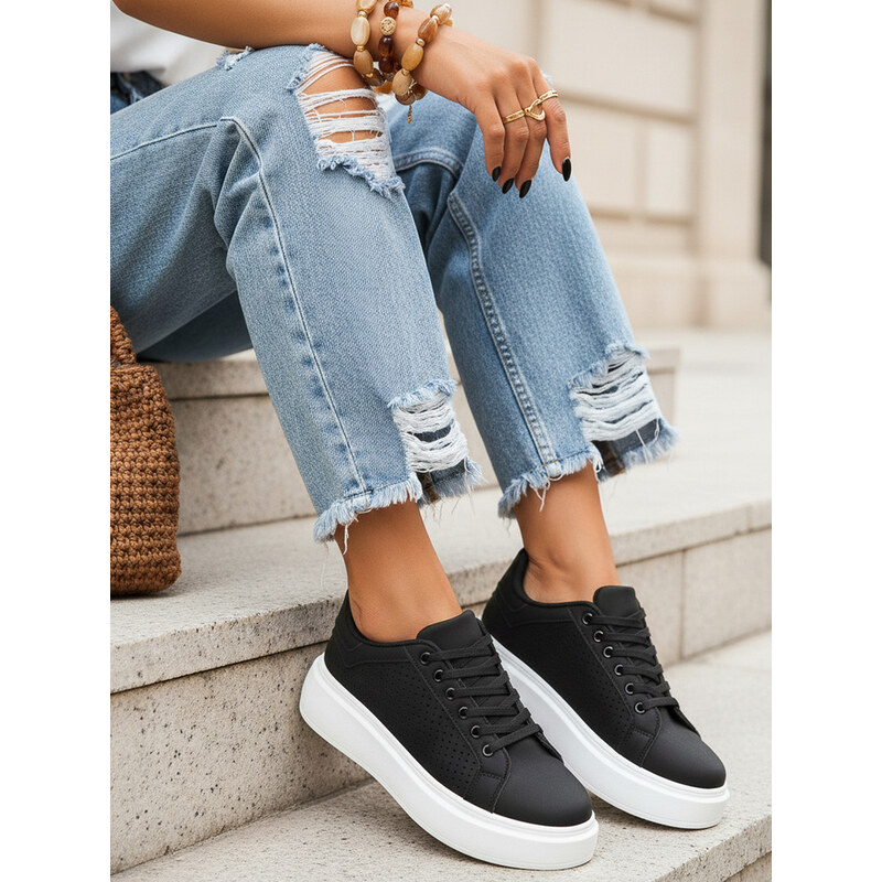 BASIC Dámské sneakers na silné podrážce černé Černá 114870224