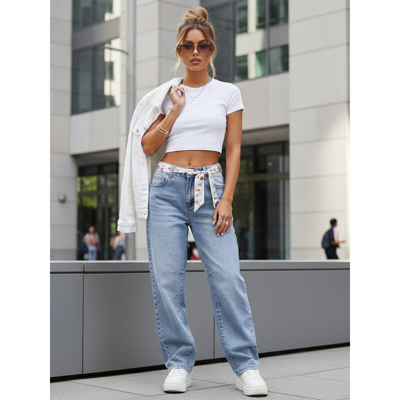 BASIC Dámské baggy jeans s vysokým pasem modré