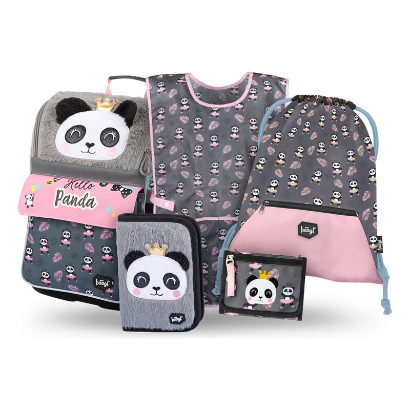 BAAGL SET 5 Zippy Panda: aktovka, penál, sáček, zástěra,