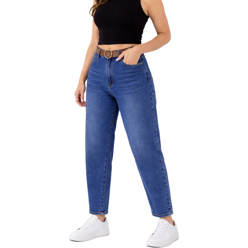 M.Sara - Dámské Mom Fit džíny s vysokým pasem + opasek