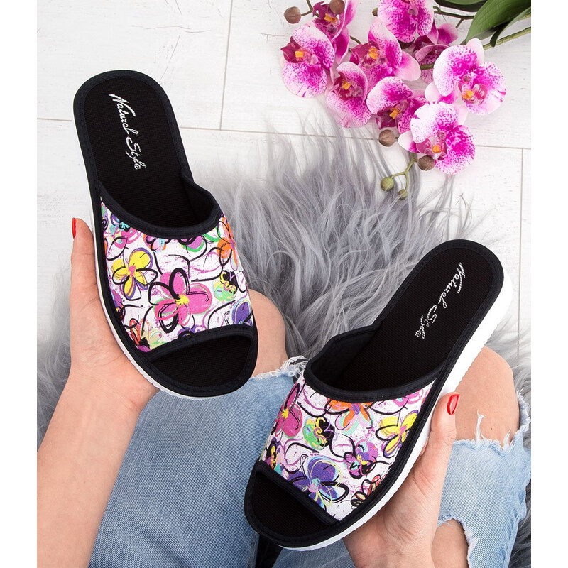 Dámské pantofle Natural Style NS-033 černo-bílé 114871498