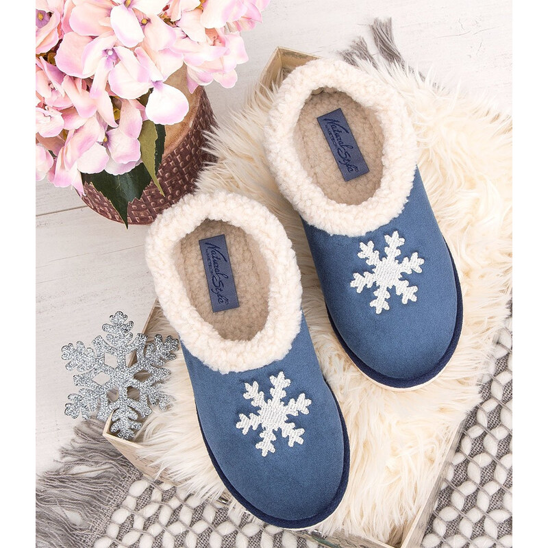 Dámské pantofle Natural Style NS-081 modré béžové 114871608