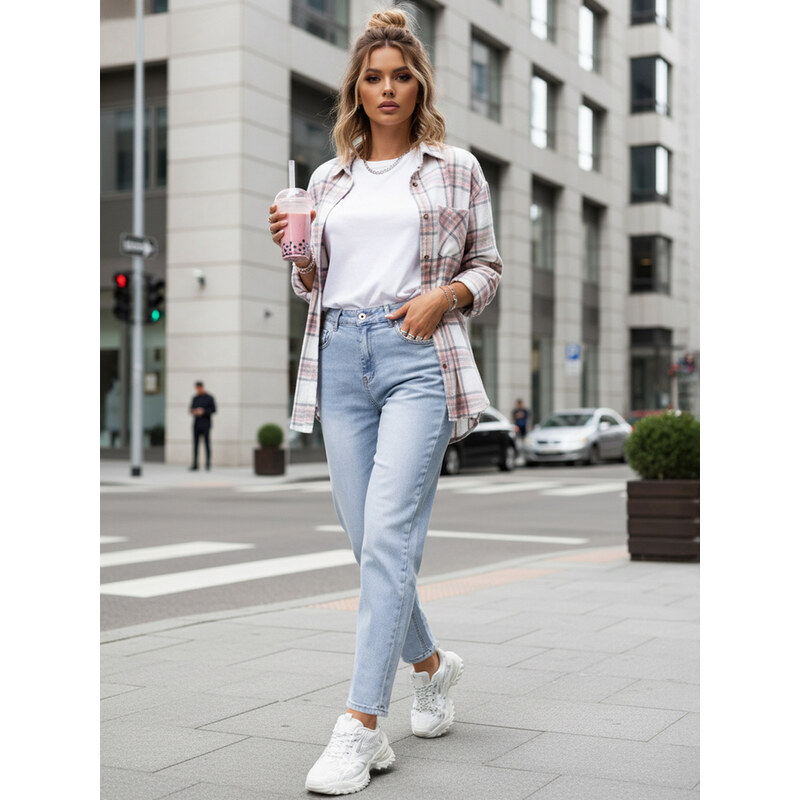 BASIC Dámské mom fit jeans světle modré
