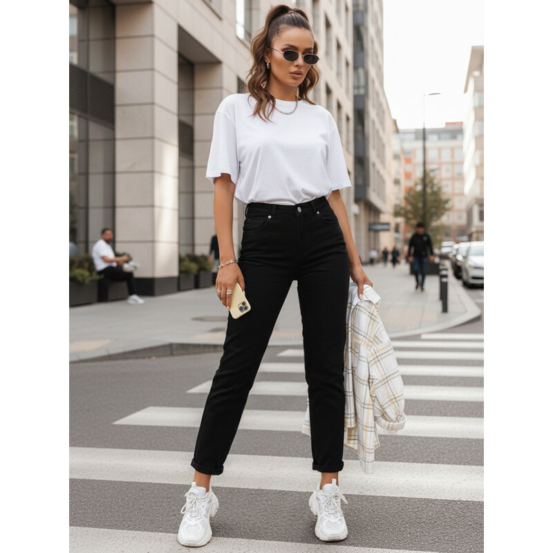 BASIC Dámské mom fit jeans s vysokým pasem černé