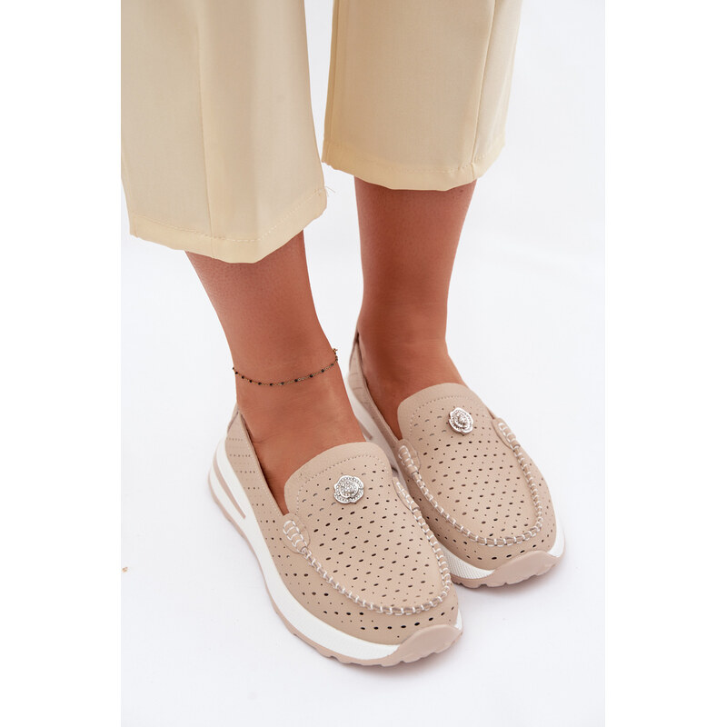 EVENTO Dámské otevřené mokasíny z pravé kůže Beige Kemela