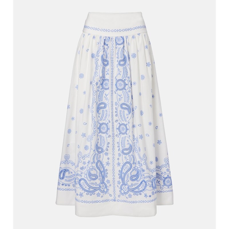 Self-Portrait Embroidered cotton midi skirt