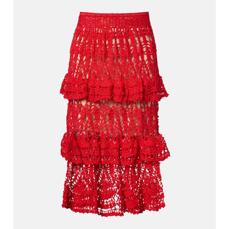 Anna Kosturova Elsie crochet ruffled cotton midi skirt
