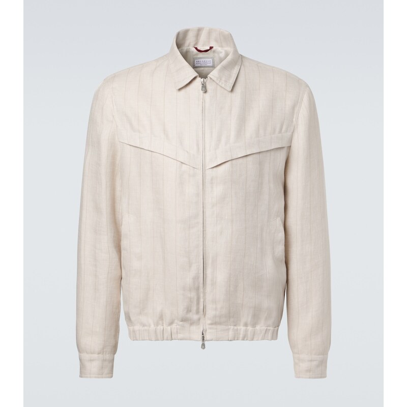 Brunello Cucinelli Striped linen blouson jacket