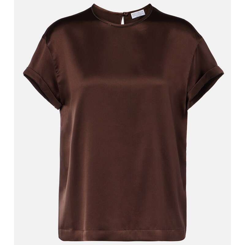 Brunello Cucinelli Monili silk-blend satin T-shirt