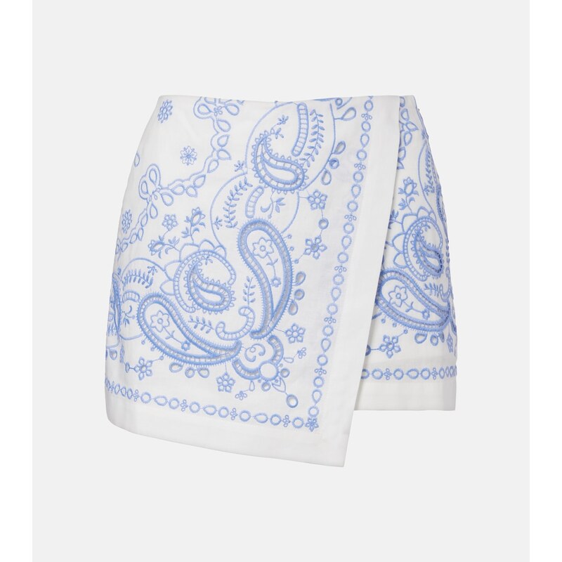 Self-Portrait Embroidered linen and cotton skort