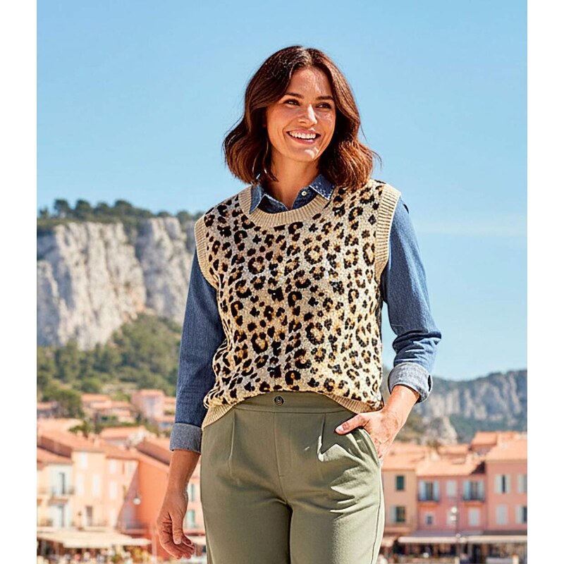 Pletená vesta do pasu s leopardím vzorem Atlas For Men Se vzorem 114872410