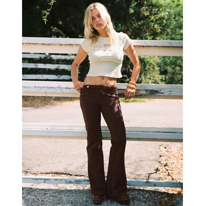 Princess Polly faux suede button front detail flare trousers in 114873485