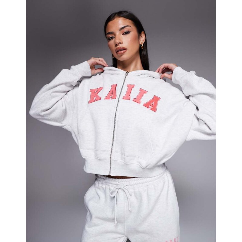 Kaiia cotton rich embroidered logo zip through oversized hoodie co-ord 114873523