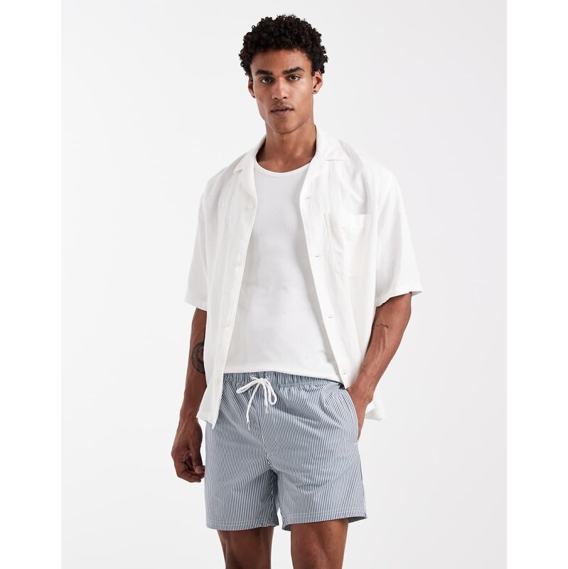 Cotton On swim short in navy stripe seersucker
