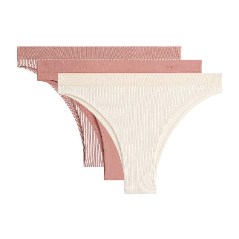OYSHO 3 seamless soft touch striped brazilian briefs in pink 114930226