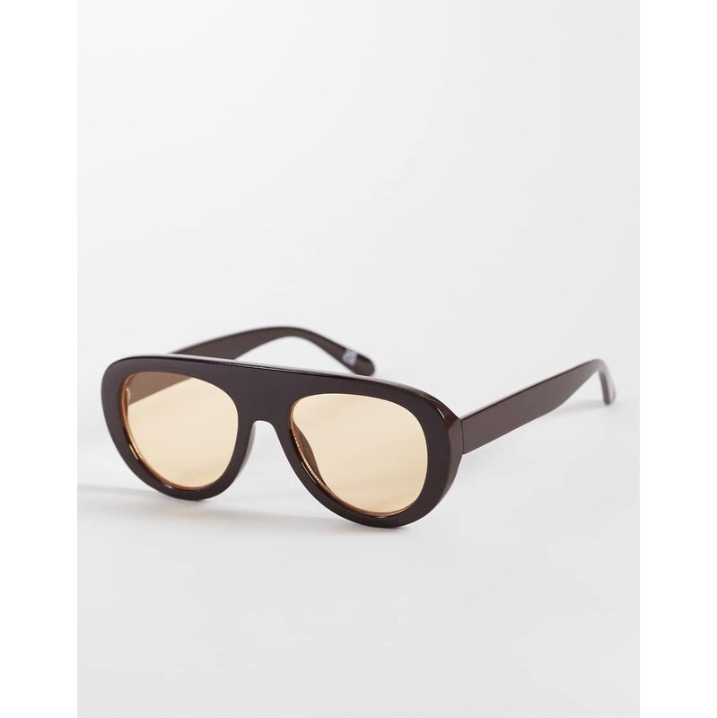 Reclaimed Vintage aviator sunglasses with yellow lens in chocolate 114873478