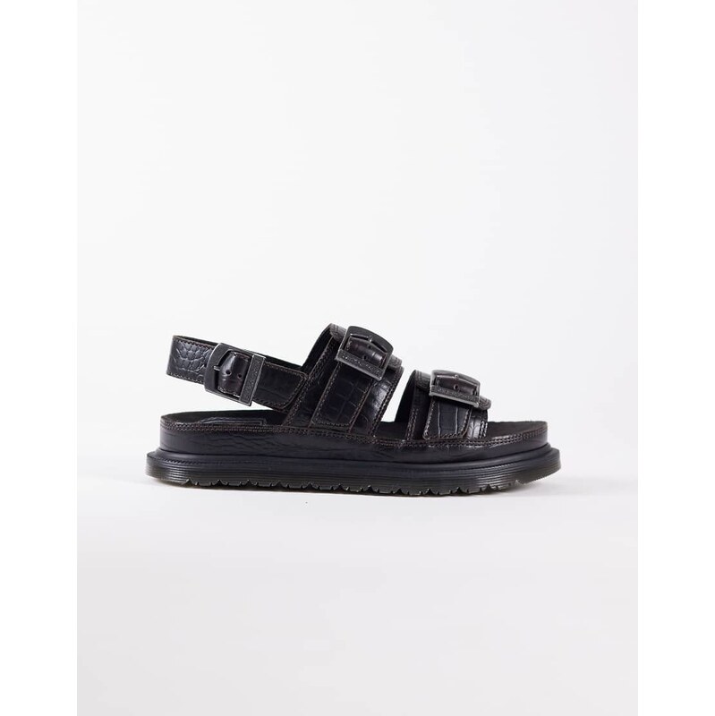 Dr Martens San croc embossed two strap sandal in dark brown 115070938