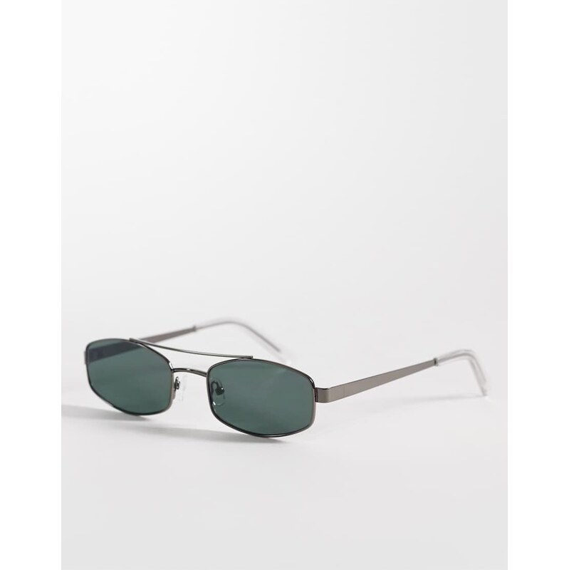 ASOS DESIGN metal rectangle sunglasses in gunmetal frame with