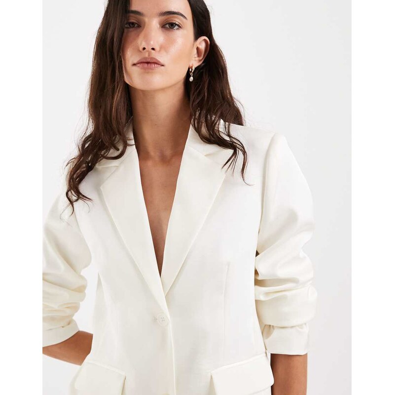 4th & Reckless satin tailored pocket front blazer co-ord in cream 114962188