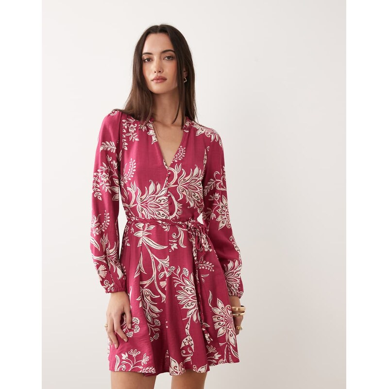 New Look floral flippy mini dress in red