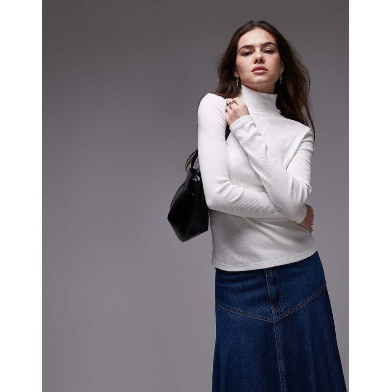 Mango button detail neck long sleeve top in white