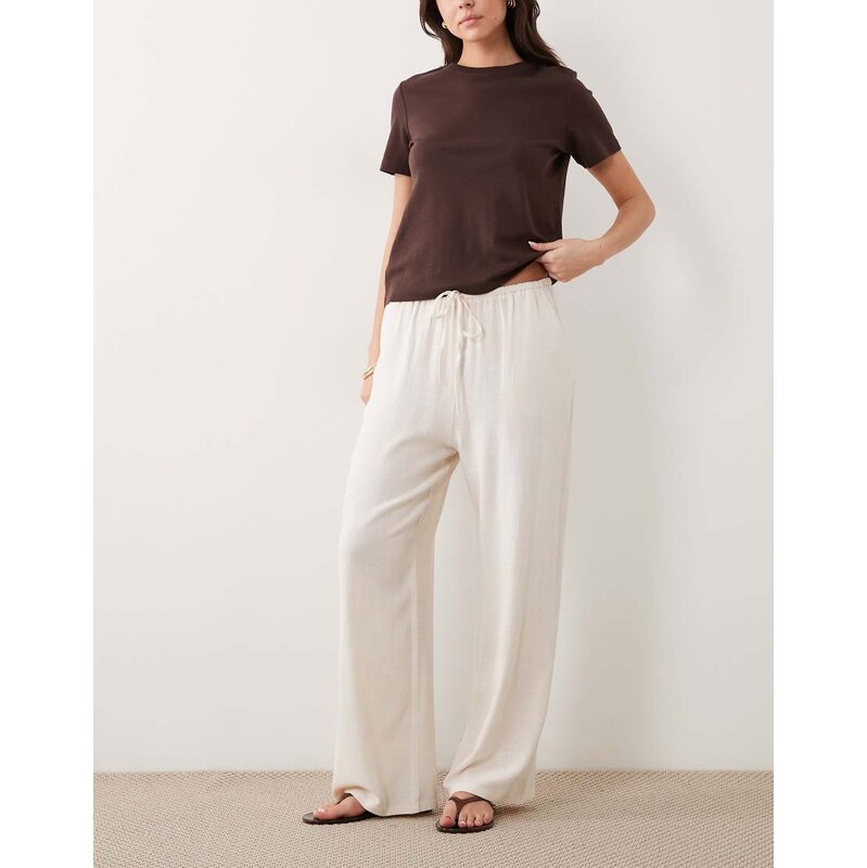 Miss Selfridge linen look pull on trouser in ivory-Neutral