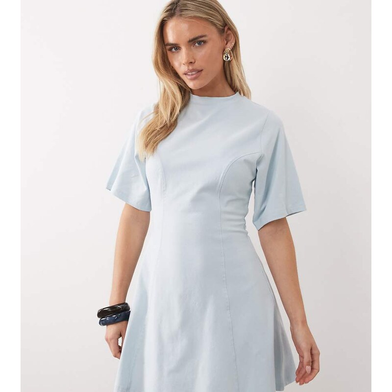 ASOS Petite ASOS DESIGN Petite cinched seam detail mini dress in light 115518802