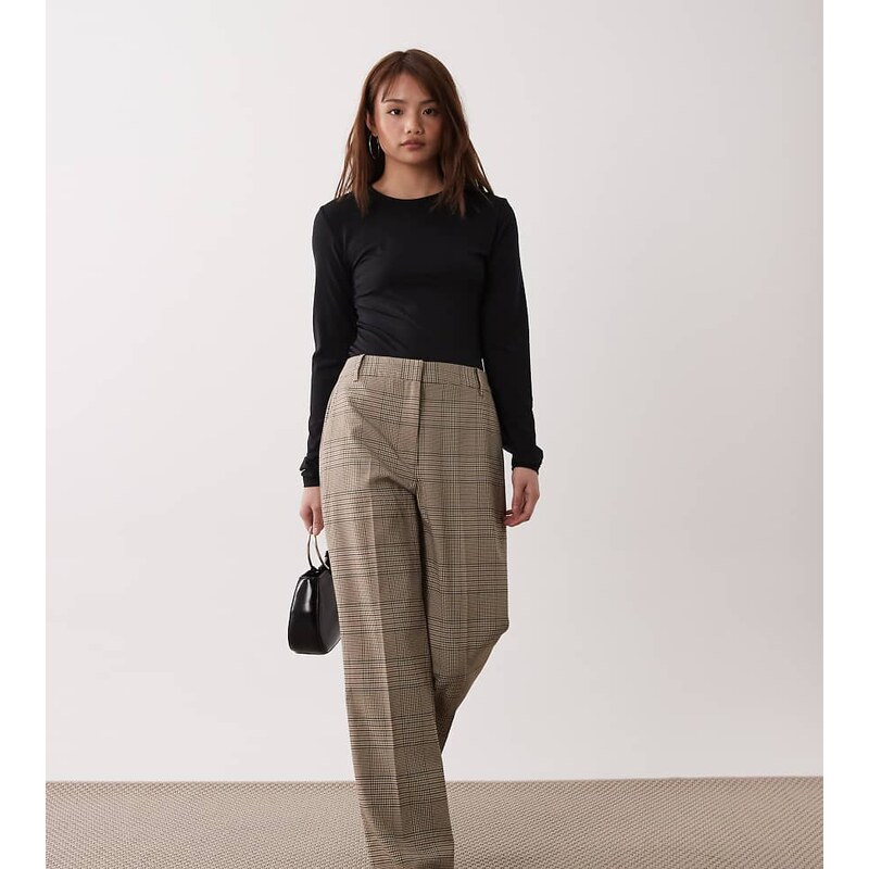 ASOS DESIGN Petite tailored slim straight trouser in brown check
