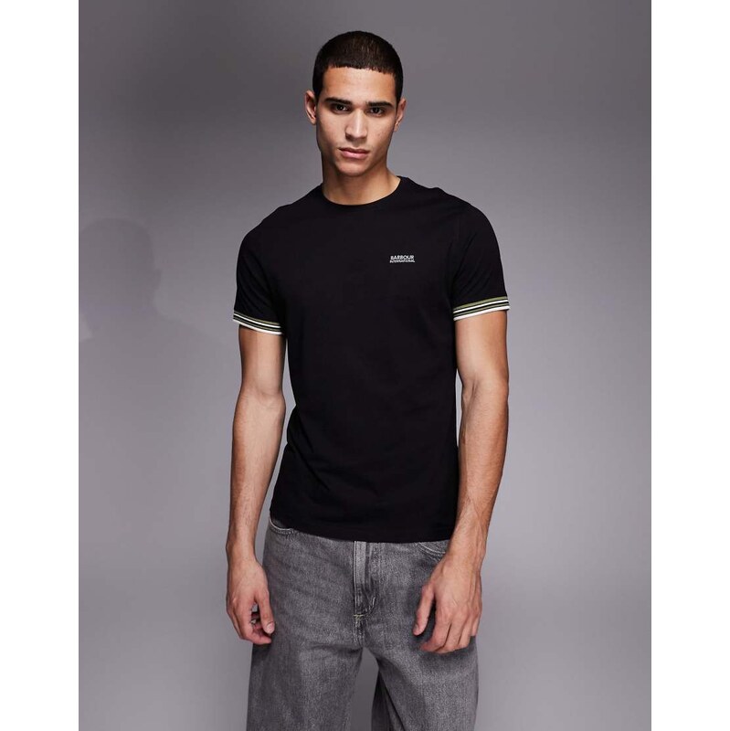 Barbour International Burnwood tipped cuff logo t-shirt in black 114896207
