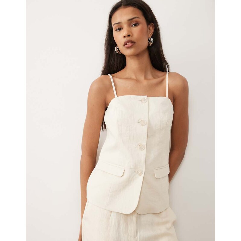Vila tailored strappy waistcoat co-ord in cream-White 114873542