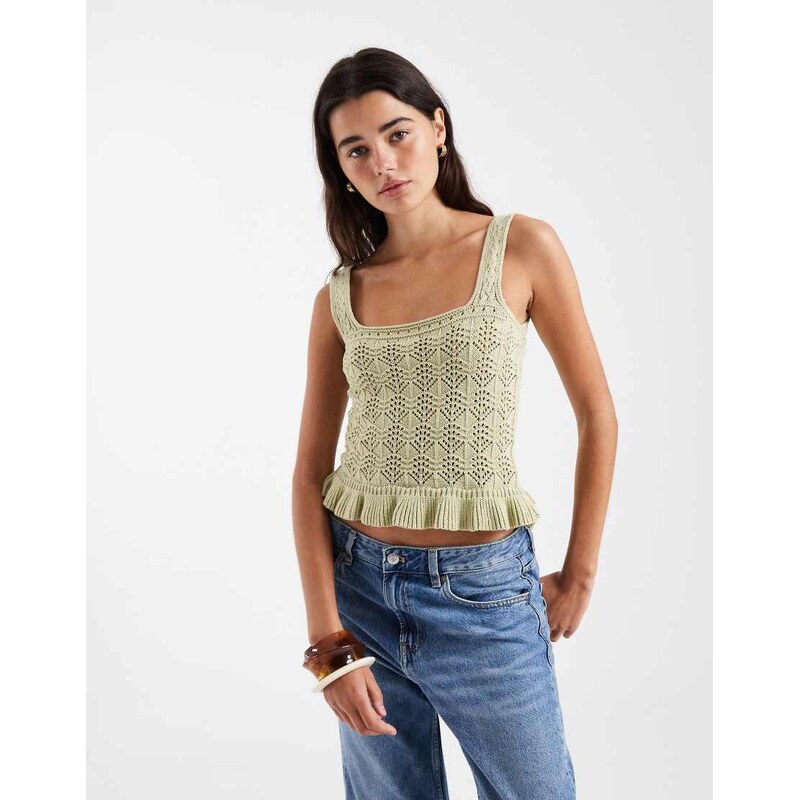New Look knitted square neck vest in green 114896211