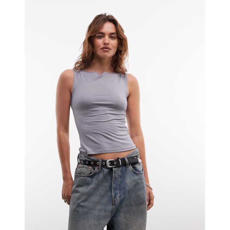 Weekday Annie super soft boat neck tank top in grey exclusive to