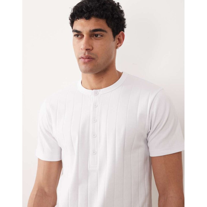 ASOS DESIGN relaxed fit t-shirt with henley neck in white