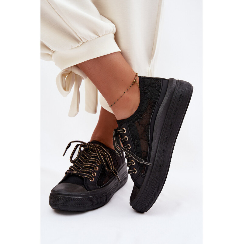 Dámské tenisky s krajkou na platformě Lee Cooper LCW-26-44-4479 Černé 114875965