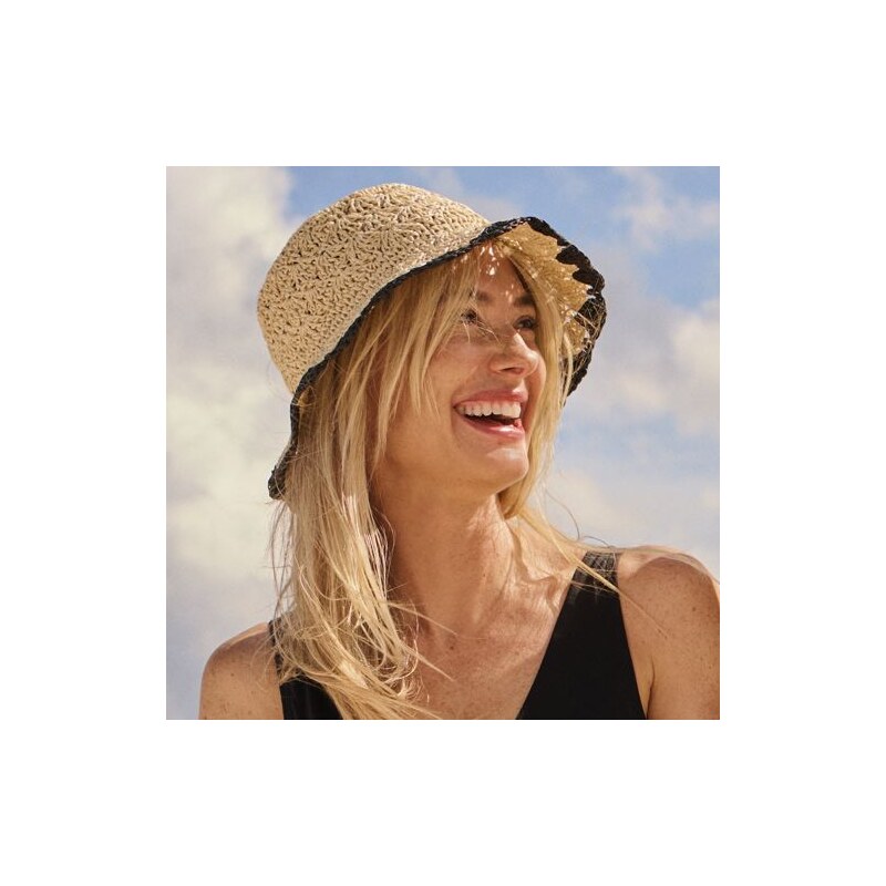 Raffia Bucket Hat With Scalloped Edge, Women, size: L-XL, regular, 115200372