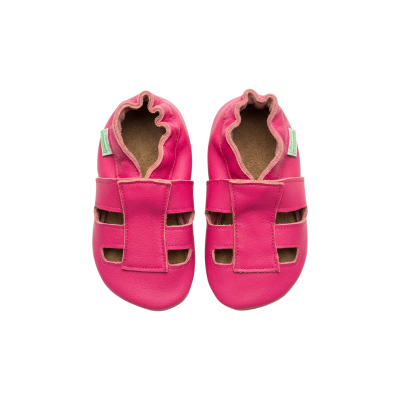 Růžové fuchsia kožené capáčky Hopi Hop - děrované sandálky
