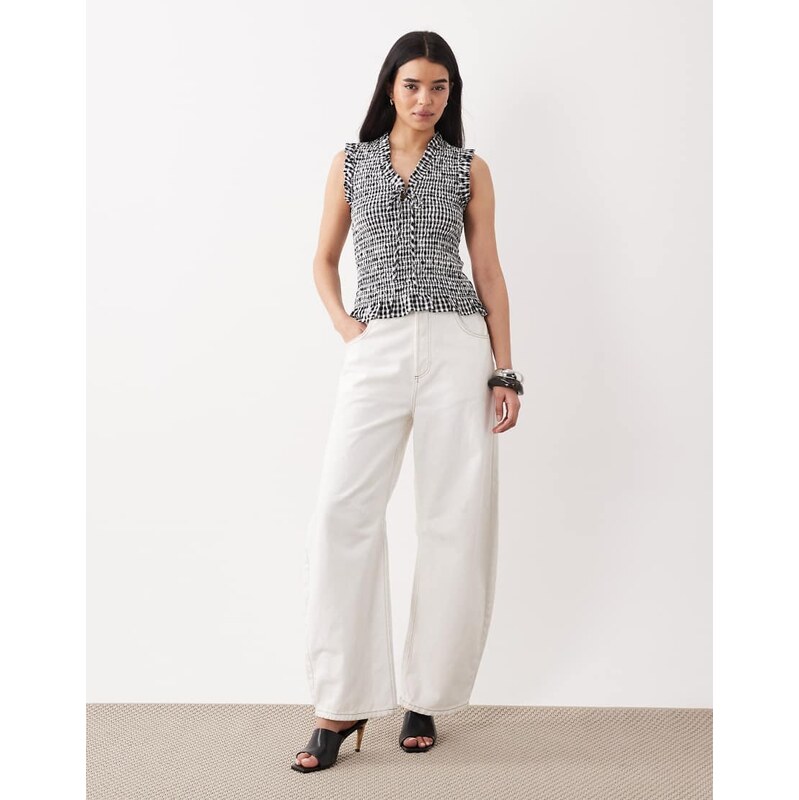 Nobodys Child shirred top in black and white gingham