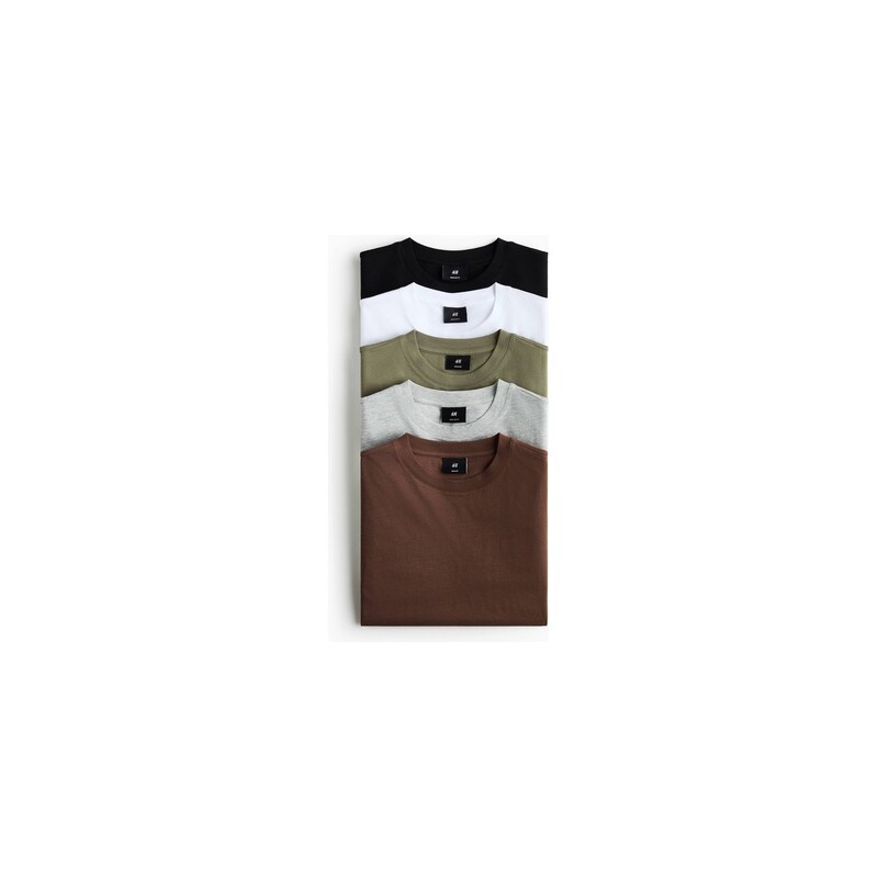 H&M - Tričko Regular Fit 5 kusů - Hnědá