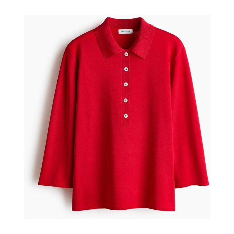 H&M - Top z jemného úpletus límečkem - červená 114879498