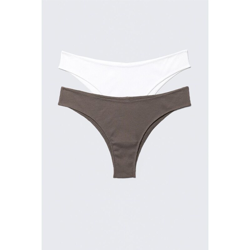 H&M - Balení 2 Žebrovaných Brazilských Kalhotek - bílá 114879538