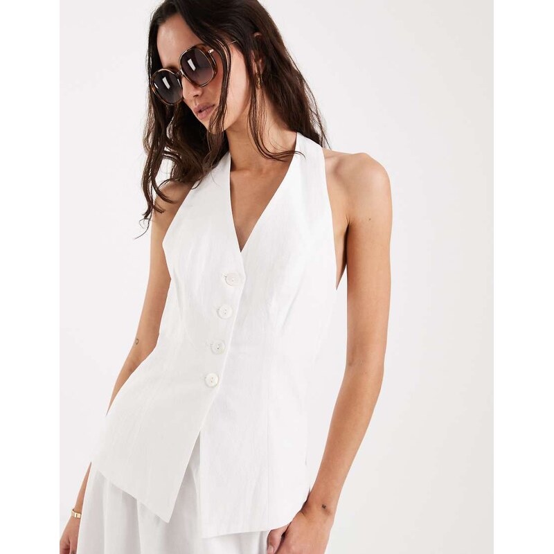 4th & Reckless cotton halterneck sleeveless waistcoat top co-ord