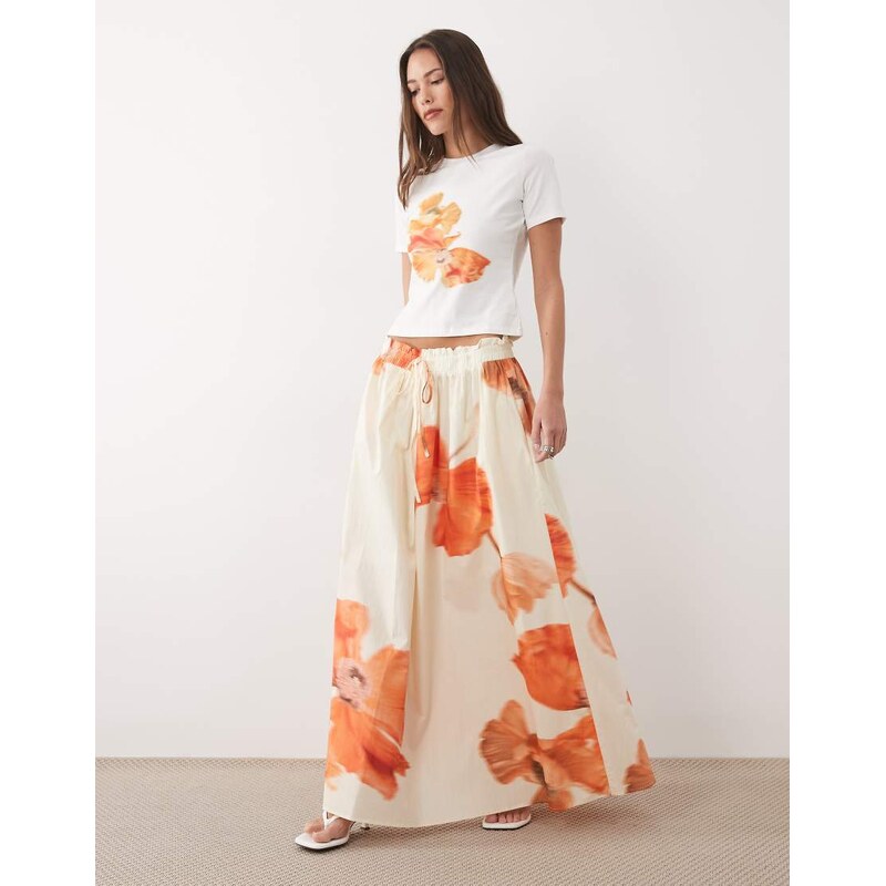 Never Fully Dressed cotton full maxi skirt in orange floral