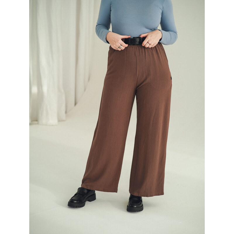 MINILE Kalhoty Palazzo Linen Brown - XS-S