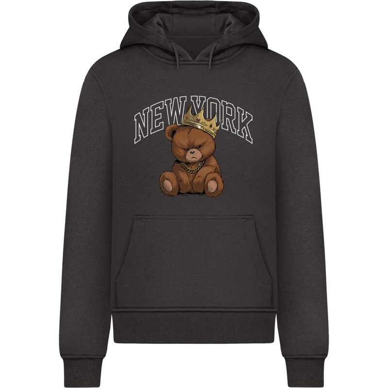 Mister Tee Mikina NY Crowned Bear hnědá / zlatá / černá / bílá