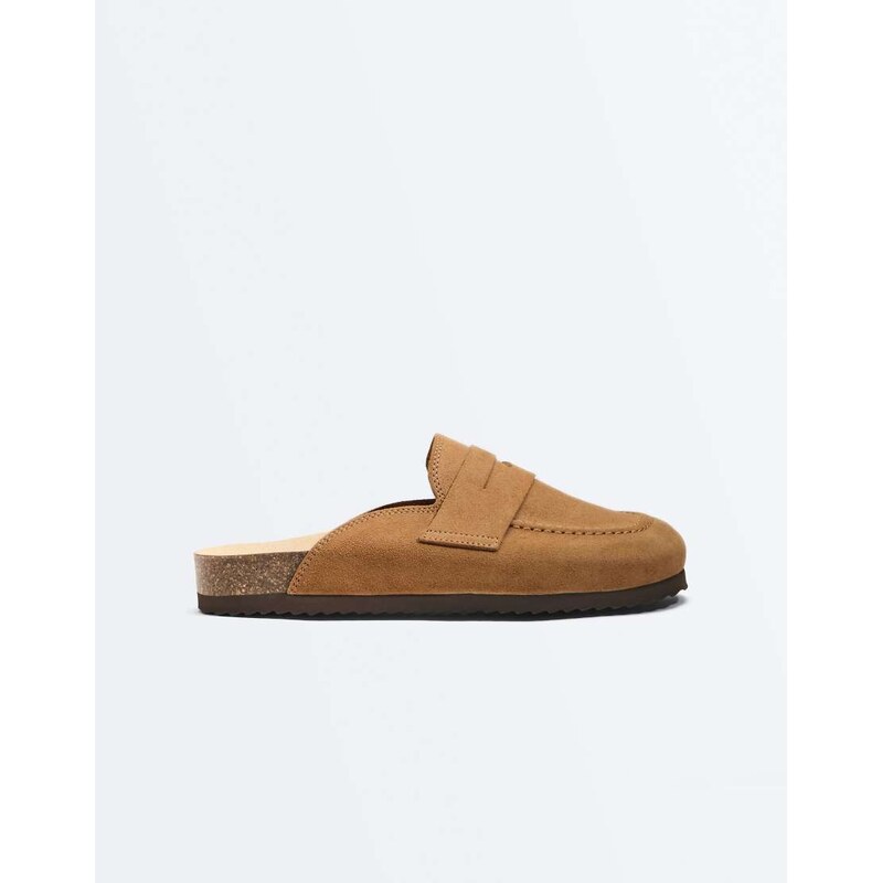 OYSHO Split-suede mules in toasted brown