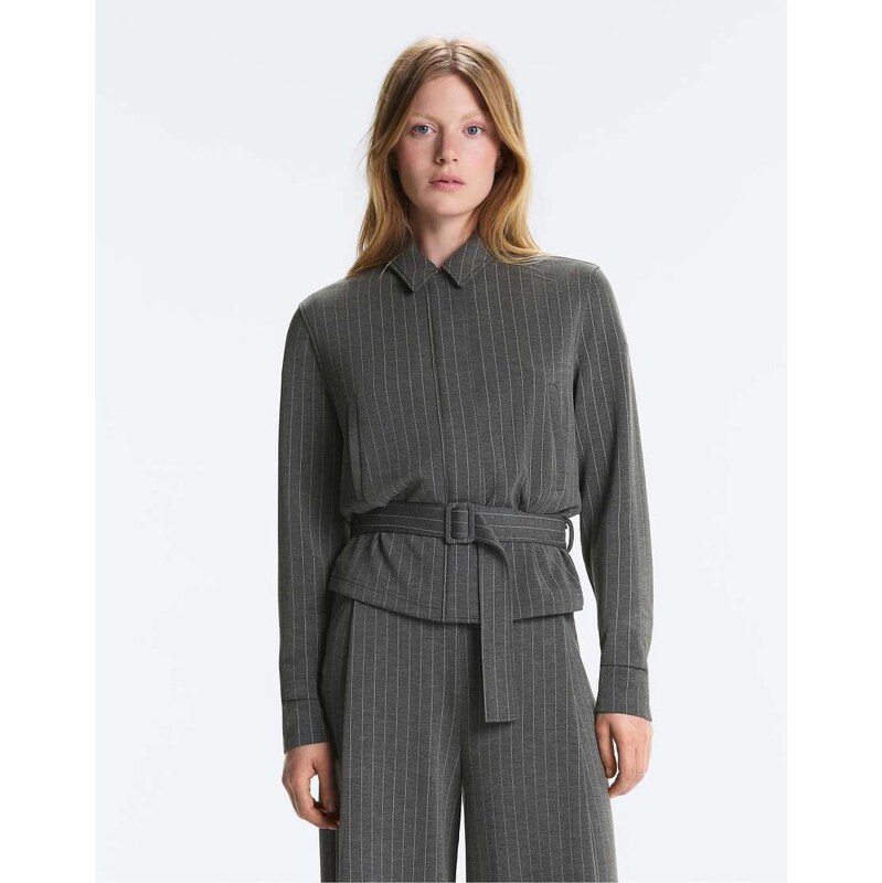 OYSHO Soft-touch modal jacket with belt in dark grey 114885443