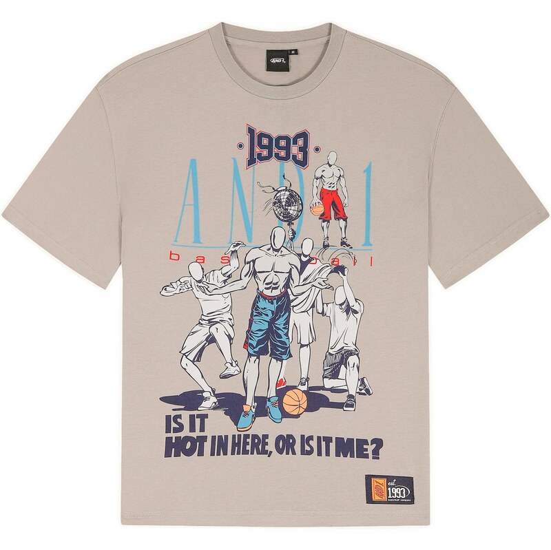 AND1 Tričko Retro Logo azurová / šedobéžová / černá / bílá