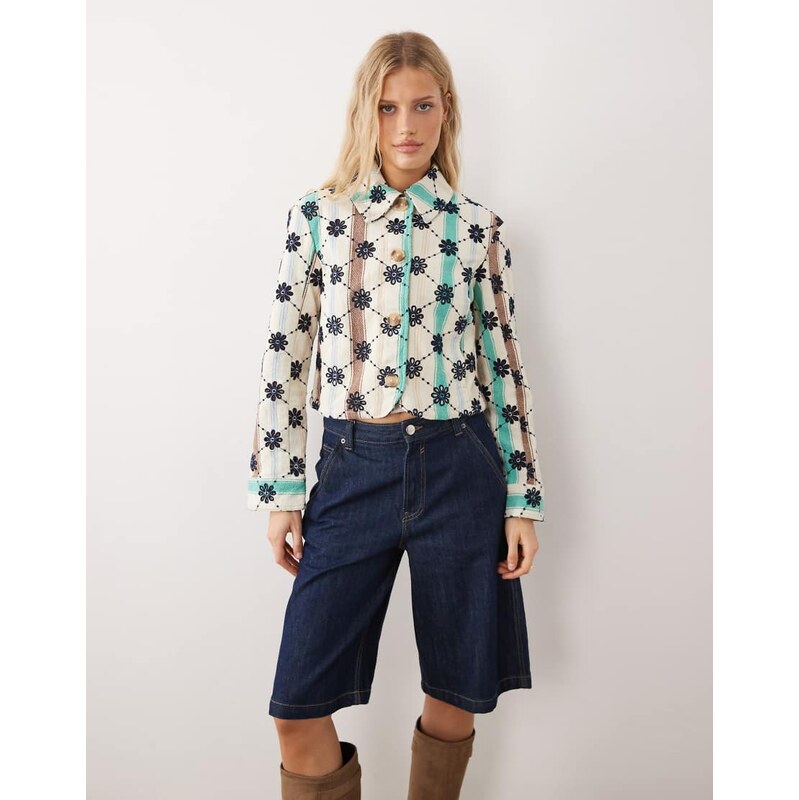 Free People cassie mod jacket in ivory combo-White