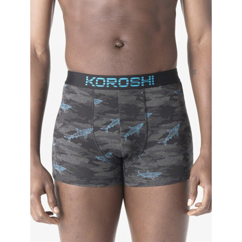 KOROSHI Boxerky tyrkysová / šedá / černá