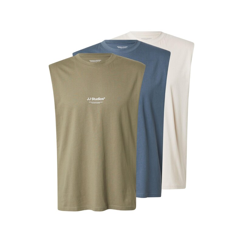 JACK & JONES Tričko JJESOHO khaki / olivová / bílá
